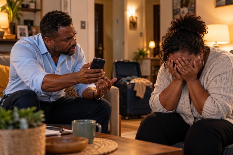 Il regarde son téléphone, elle se cache le visage : la confiance est ébranlée