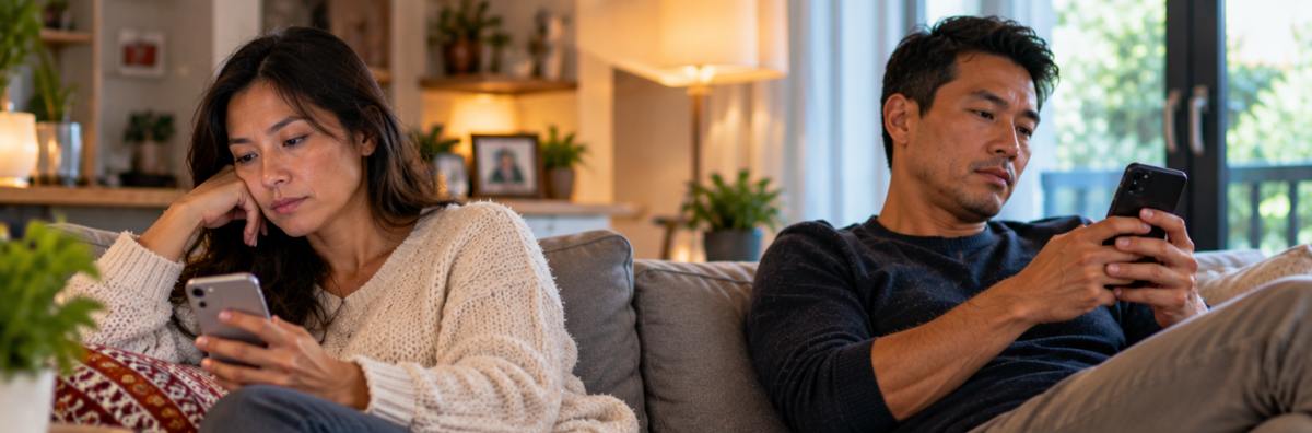 Des couples dans leur quotidien, entre fatigue, écrans et organisation